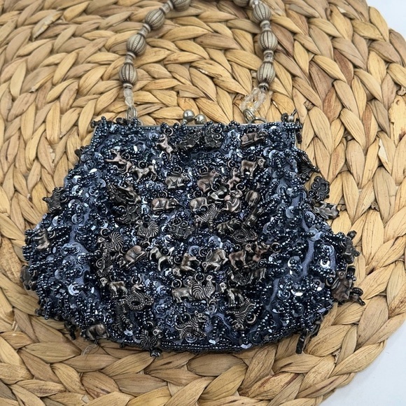 So Unique Beaded and Sequin Animal Charms Beaded Strap Wristlet Crossbody Purse - Picture 1 of 9